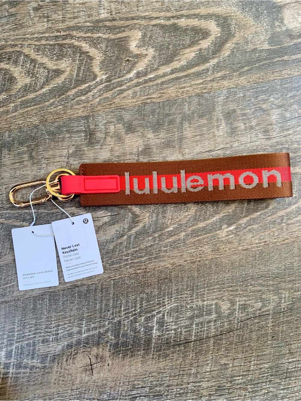 lululemon athletica Brown and Pink Never Lost Keychain Wristlet